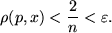 \begin{displaymath}\rho (p,x) < \frac 2n < \varepsilon .\end{displaymath}